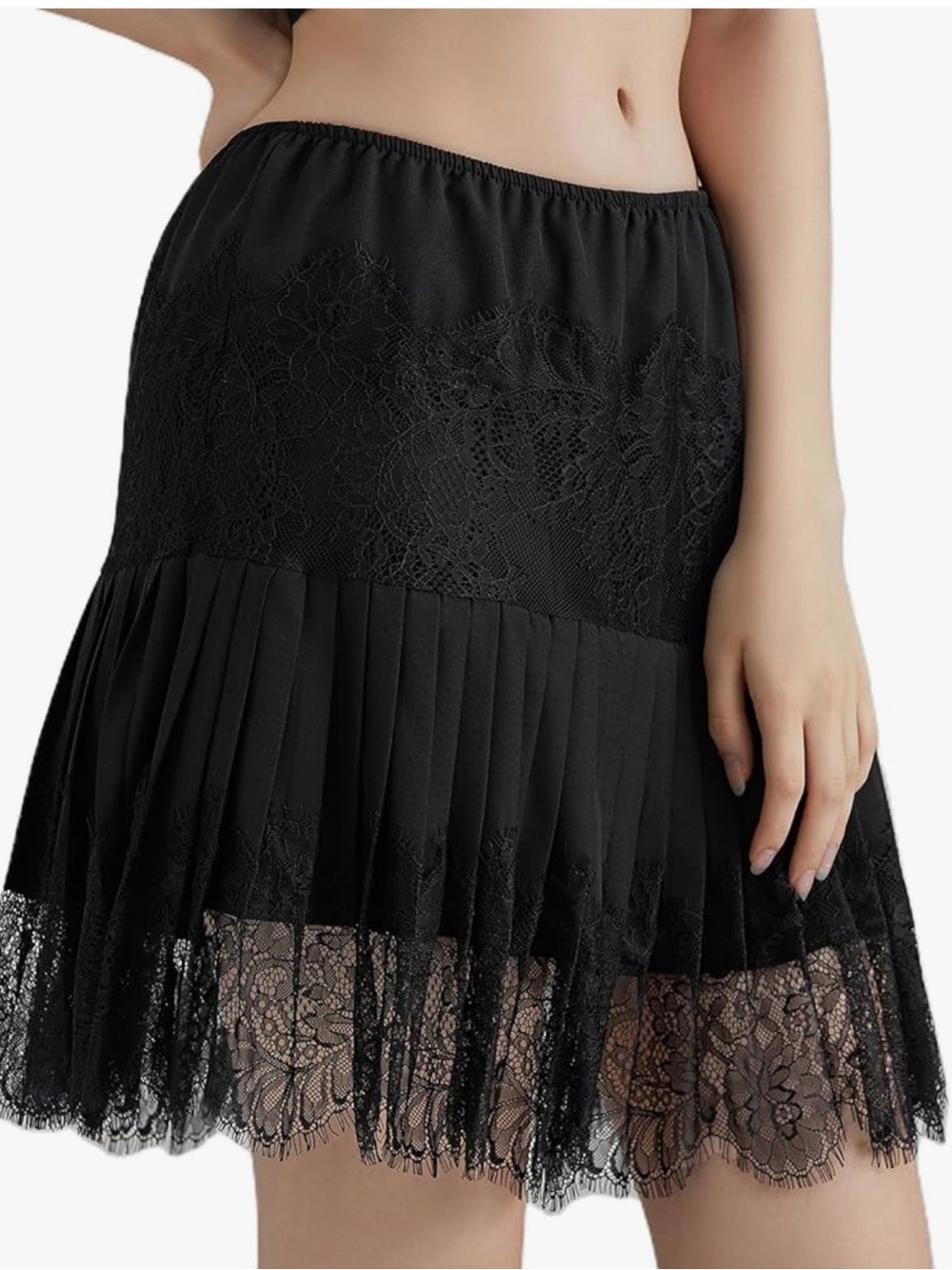 Amazon Black Lace Pleated Mini Skirt